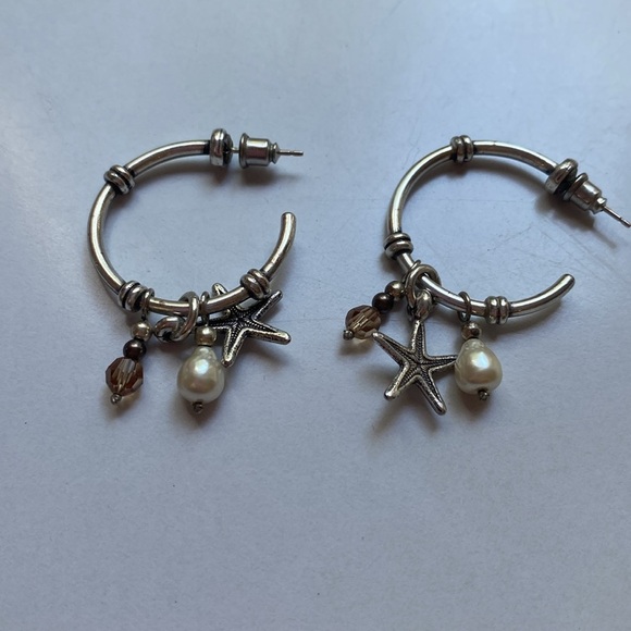 Brighton‎ Starfish Hoop Earrings with Pearl Accent and Beads Dangle - Picture 3 of 7